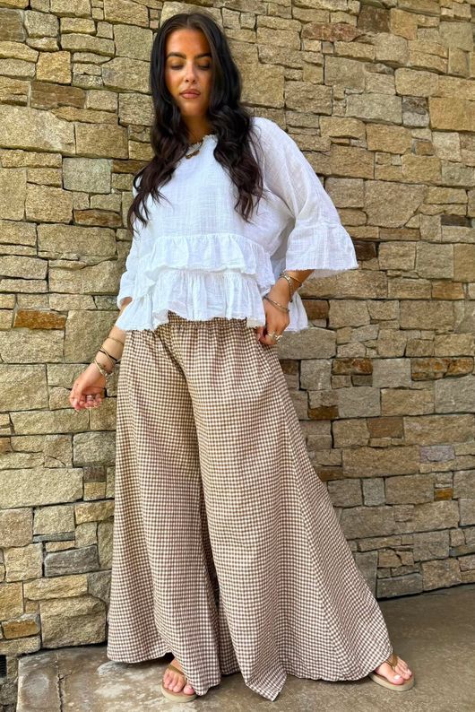Arbi Gingham Palazzo Pant Hazelnut